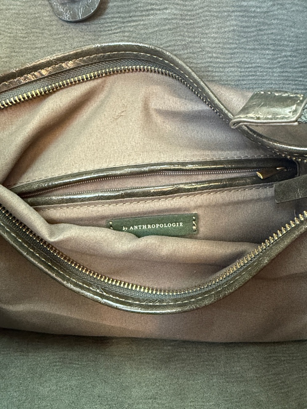 Anthropologie Tote Rowan Slouchy Dark Green Polyurethane Shoulder Bag / Purse - Picture 3 of 6